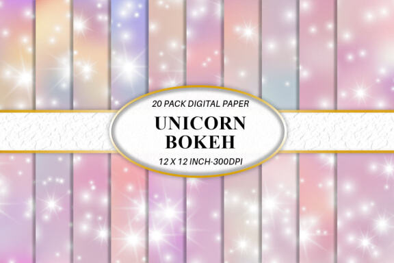 Digital paper gradient unicorn color with glitter star bokeh background
