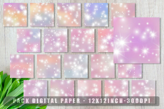 Digital paper gradient unicorn color with glitter star bokeh background