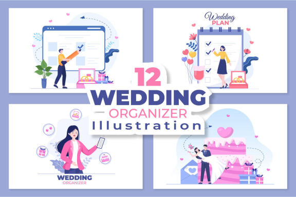 12 Wedding Organizer Cartoon Illustration