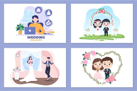 12 Wedding Organizer Cartoon Illustration