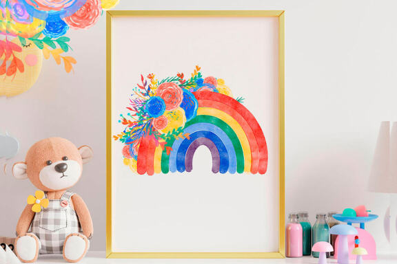 Rainbow and floral illustration
