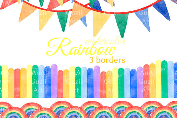 Rainbow watercolor illustration and Rainbow borders