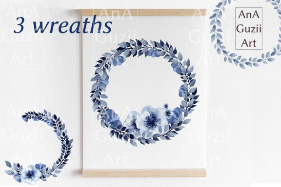 Watercolor clipart with blue anemone. Bouquets Blue flowers