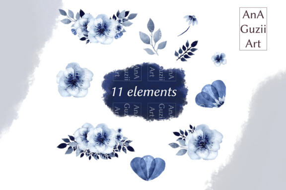 Watercolor clipart with blue anemone. Bouquets Blue flowers