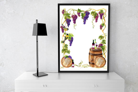 Grapes and wine watercolor clipart