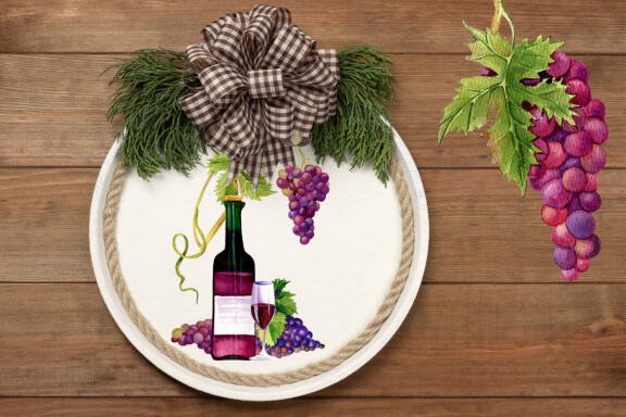 Grapes and wine watercolor clipart