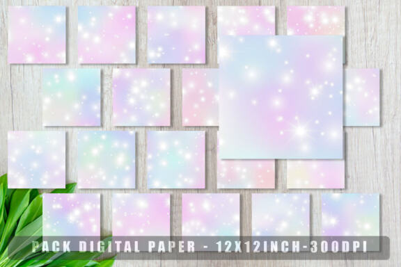 Digital paper texture bokeh unicorn rainbow color with star sparkle 