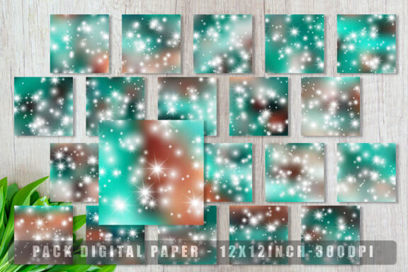 Digital paper texture bokeh green color with star sparkle 