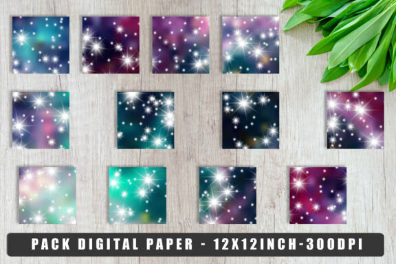 Digital paper sparkle star with galaxy space background