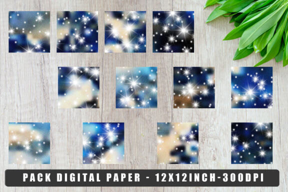 Digital paper sparkle star with grain texture background
