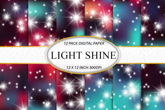 Digital paper sparkle star with ombre dark color background