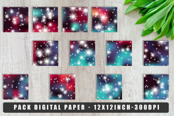 Digital paper sparkle star with ombre dark color background