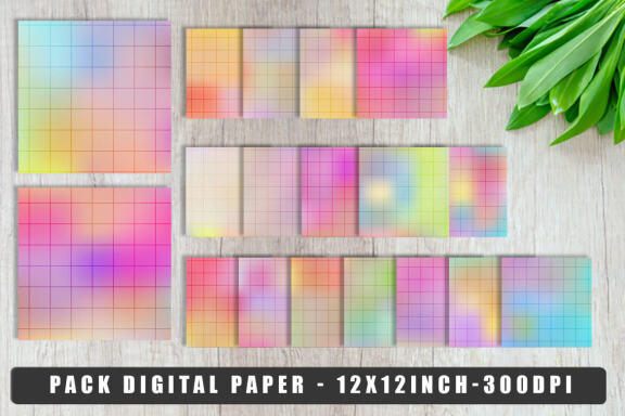 Digital paper grid line pattern gradient pastel color background