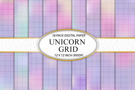 Digital paper grid line pattern gradient unicorn color background