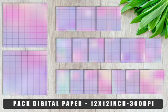 Digital paper grid line pattern gradient unicorn color background