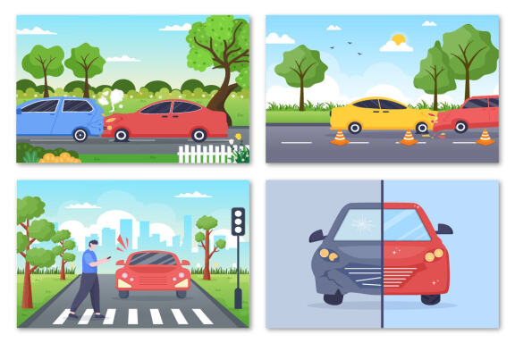 13 Car Accident and Windshield Replacement Illustration