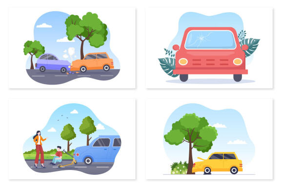 13 Car Accident and Windshield Replacement Illustration