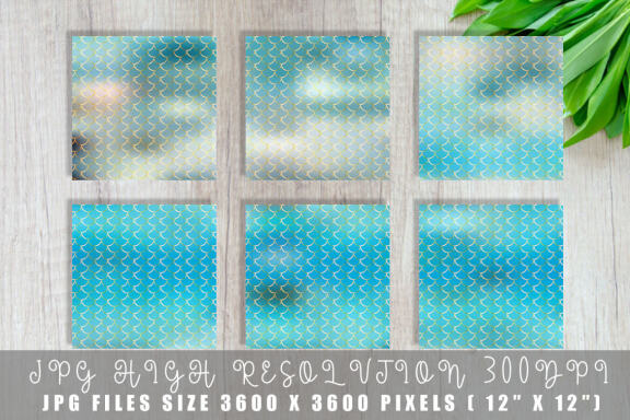 Digital paper gold mermaid scales texture with gradient blue sea color background