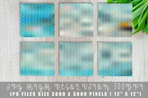 Digital paper gold mermaid scales texture with gradient blue sea color background