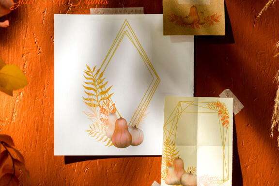 Watercolor and Gold Autumn frames clipart 