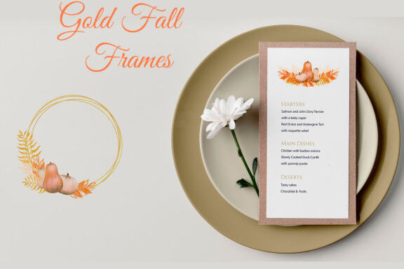 Watercolor and Gold Autumn frames clipart 