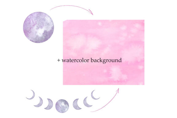 Watercolor Moon phase clipart, Crescent clip art.