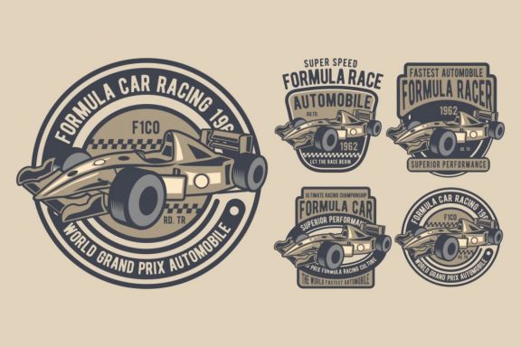 4 Formula Car Badge Design Set