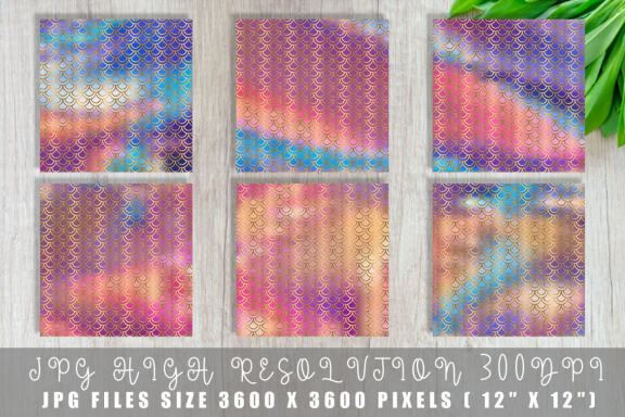 Digital paper gold mermaid scales pattern with gradient color background