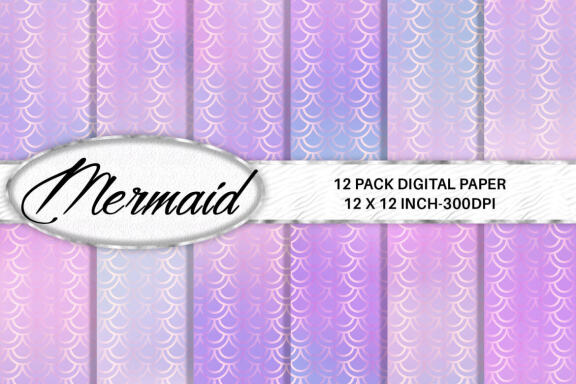Digital paper gold mermaid scales pattern with gradient unicorn color background