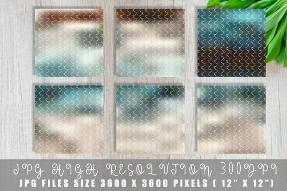 Digital paper gold mermaid scales pattern with gradient color background