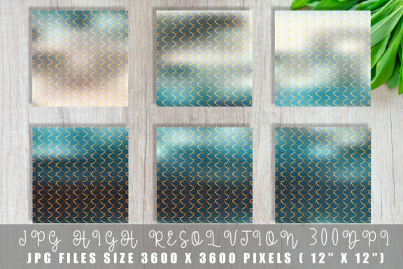 Digital paper gold mermaid scales pattern with gradient color background