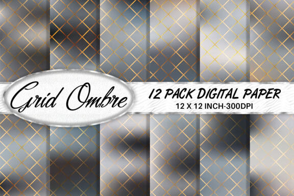 Digital paper Grid pattern color gold with gradient gray color background