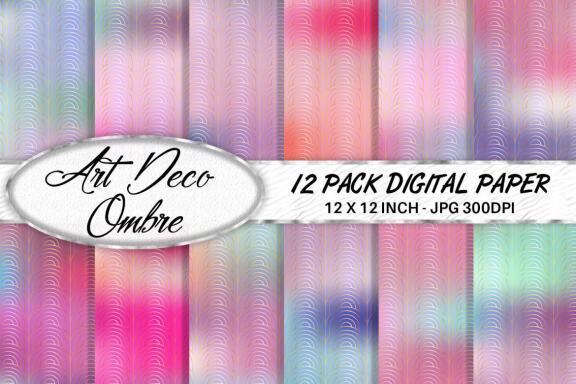 Digital paper Art deco pattern with gradient colorful background