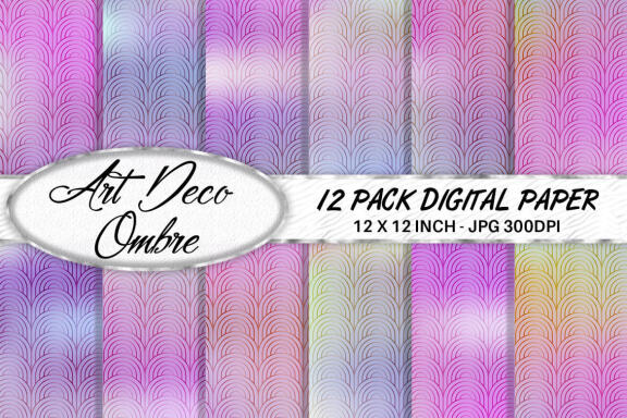 Digital paper Art deco pattern with gradient purple color background