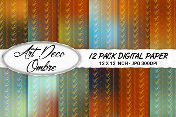 Digital paper Art deco pattern with gradient rust color background