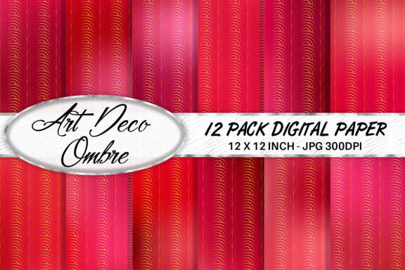 Digital paper Art deco pattern with gradient red color background