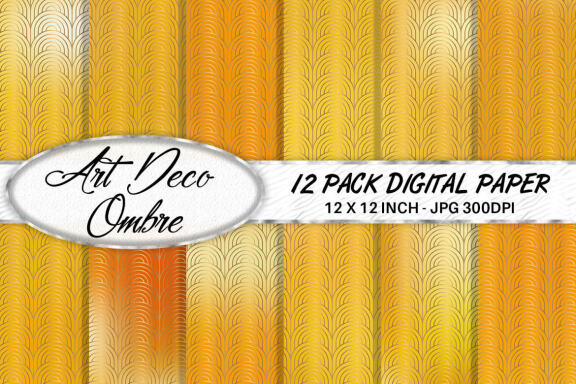 Digital paper Art deco pattern with gradient orange color background