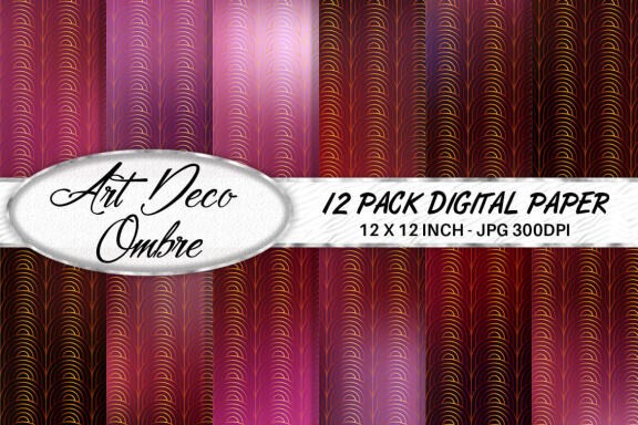 Digital paper Art deco pattern with gradient dark pink color background