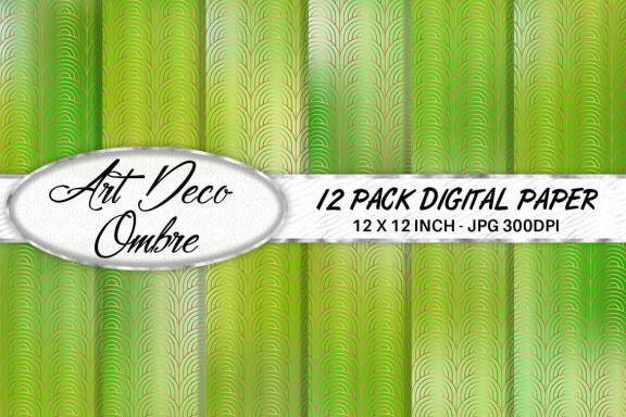 Digital paper Art deco pattern with gradient green light color background