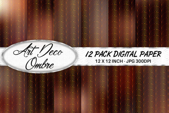 Digital paper Art deco pattern with gradient brown color background