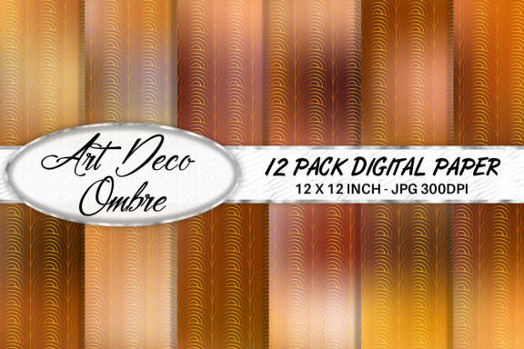 Digital paper Art deco pattern with gradient orange color background