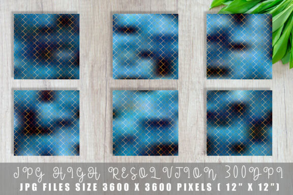 Digital paper gold grid pattern with gradient blue color background