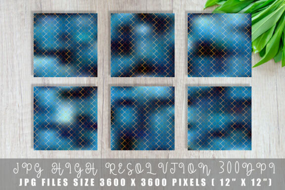 Digital paper gold grid pattern with gradient blue color background