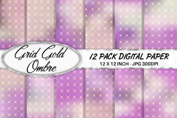 Digital paper gold grid pattern with gradient pink color background