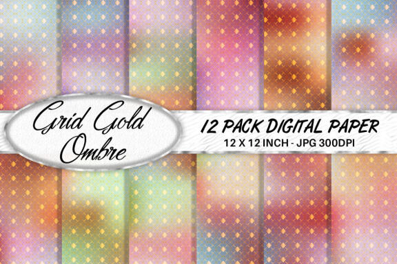 Digital paper gold grid pattern with gradient pastel color background