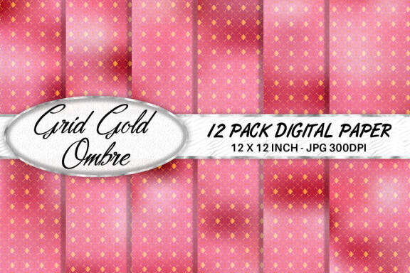 Digital paper gold grid pattern with gradient pink color background
