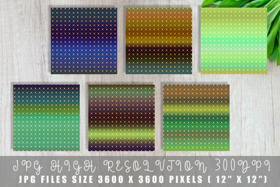 Digital paper gold grid pattern with gradient green color background
