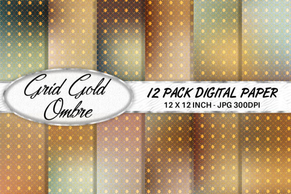 Digital paper gold grid pattern with gradient brown color background