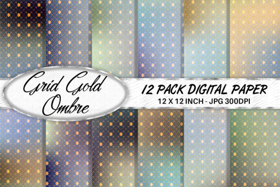 Digital paper gold grid pattern with gradient color background