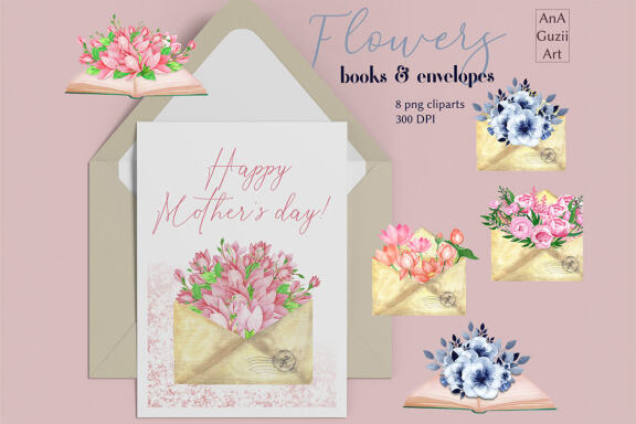 Watercolor Envelope flowers, Love Letters